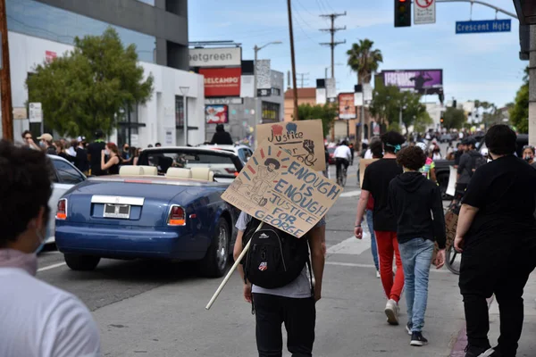 Los Angeles Usa May 2020 Protesters Justice George Signs Black — Stock Photo, Image