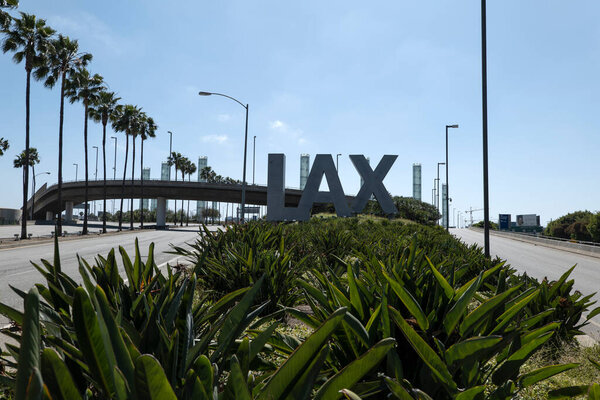 Los Angeles, CA / USA - May 24, 2020: World Way leading in and out of Los Angeles International Airport is deserted on Memorial Day Weekend due to COVID-19
