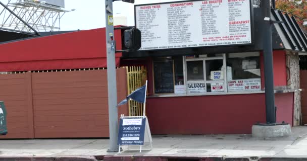 Los Angeles Usa Marzo 2020 Puesto Tacos Está Cerrado Desierto — Vídeos de Stock