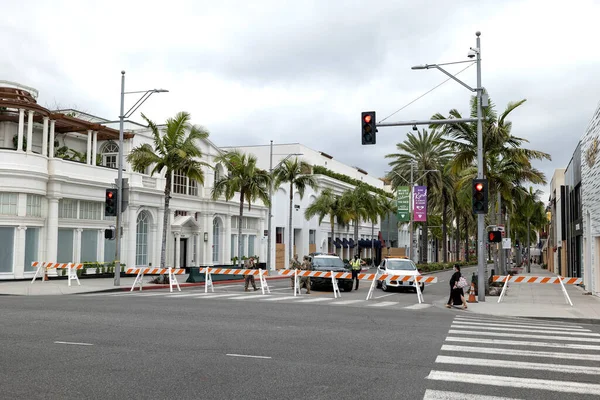 Beverly Hills Usa Politie National Guard Blok Dichtgetimmerd Rodeo Drive — Stockfoto