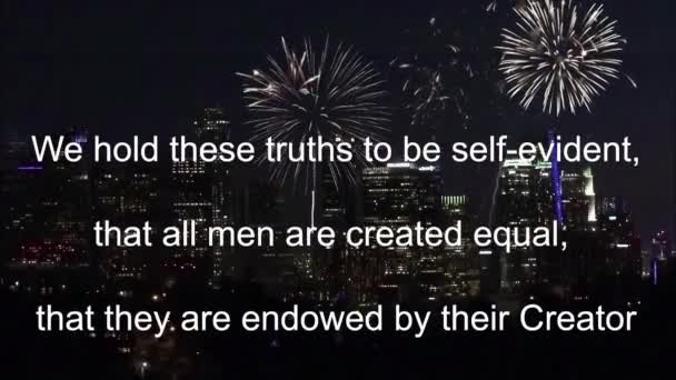 Passage Declaration Independence Scroll Fireworks Display Downtown Los Angeles — Stockvideo