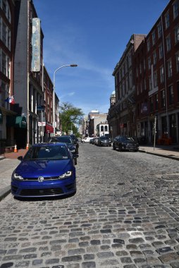 Philadelphia, PA/USA - June 26, 2019: Cobblestone street in historic Old Towne Philadelphia