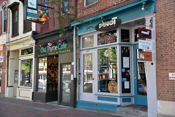 Philadelphia, PA/USA - June 26, 2019: Beautiful quaint shops in historic Old Towne Philadelphia