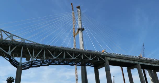 Primer Plano Construcción Del Nuevo Puente Gerald Desmond Junto Antiguo — Vídeos de Stock