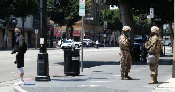 Hollywood Usa June 2020 Army National Guard Troops Hollywood Walk — Stockvideo