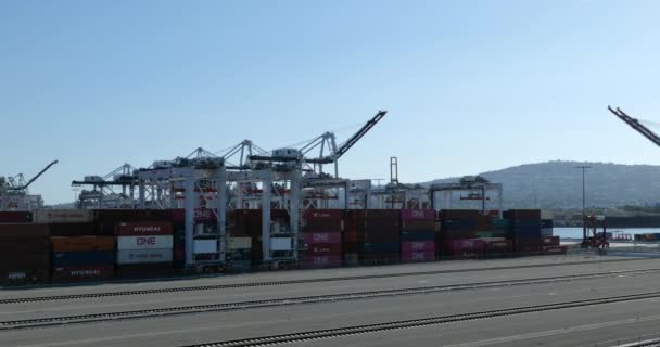 Επιχειρήσεις Μεταφοράς Εμπορευματοκιβωτίων Και Εφοδιαστικής Στο Λος Άντζελες Λιμάνι Του — Αρχείο Βίντεο