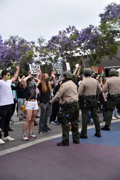 West Hollywood Usa May 2020 Black Lives Matter Protesters Face — стоковое фото