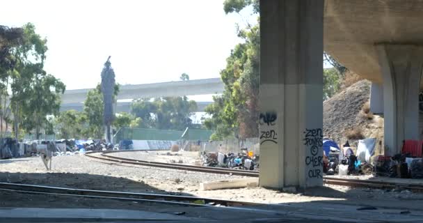 Trash Homeless Encampment Bridge Los Angeles — Stock Video