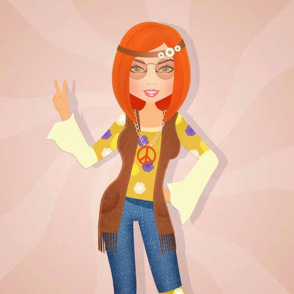Illustration Hippie Girl — Stock Photo, Image