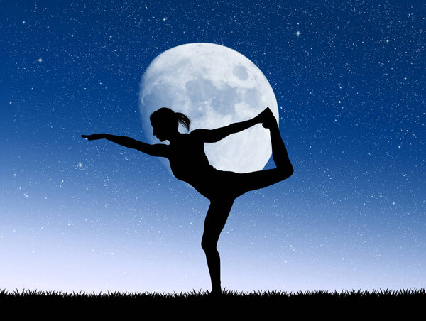girl doing yoga in the moonlight