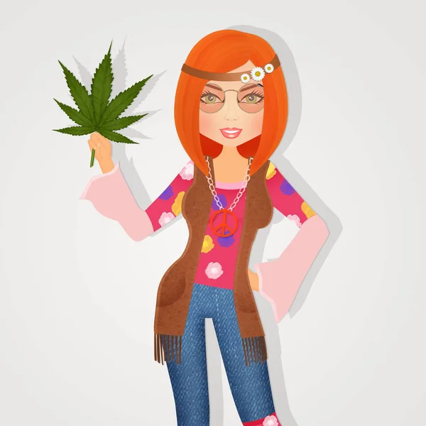大麻とヒッピーの女の子のイラスト — ストック写真