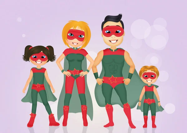 Ilustración Dibujos Animados Familiares Superhéroes —  Fotos de Stock