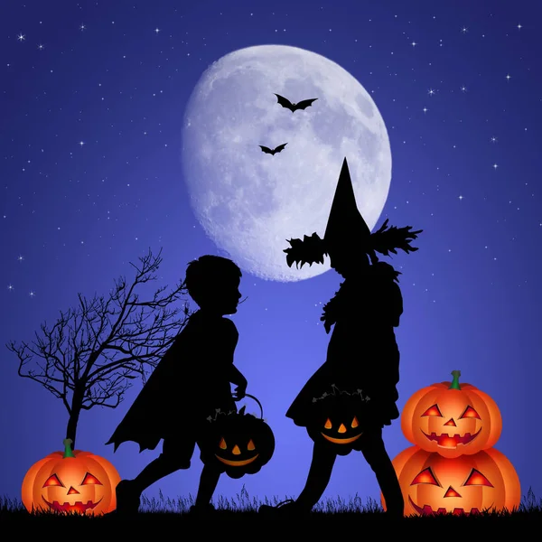 Illustration Von Kindern Mit Tricks Oder Leckereien Halloween — Stockfoto