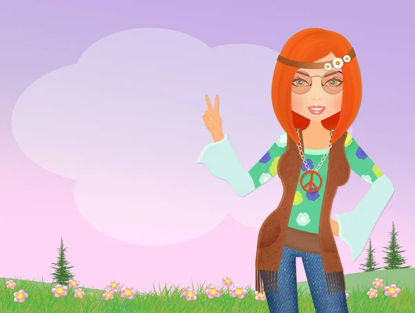 Illustrazione Della Ragazza Hippie — Foto Stock