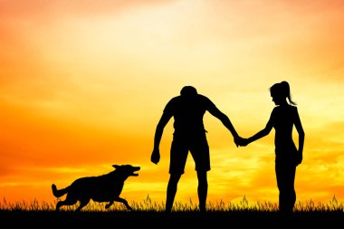 illüstrasyon insan ve köpek ile kız