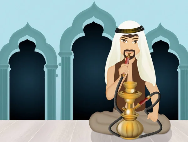Arabisk Man Röker Vattenpipa — Stockfoto