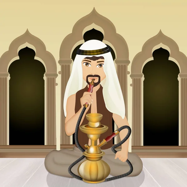 Hombre Árabe Fuma Narguile — Foto de Stock