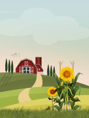çiftlik kırsal kesimde çizimi