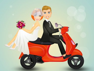 Gelin ve damat scooter üzerinde