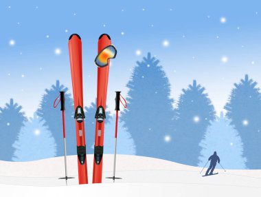 Kışın kayak illüstrasyon