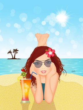 kız sahilde taze kokteyl ile