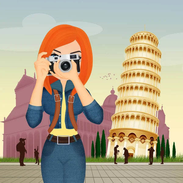 Ilustración Chica Turística Pisa —  Fotos de Stock