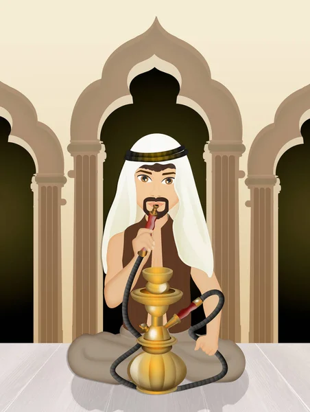 Arabisk Man Röker Vattenpipa — Stockfoto