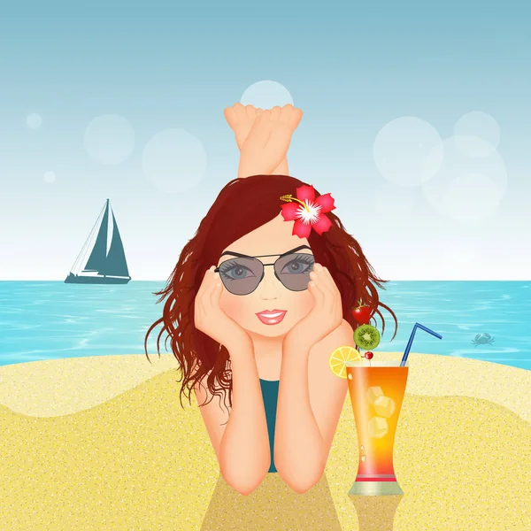 Illustration Brunette Girl Drink Cocktail — Stock Photo, Image