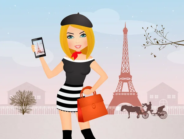 Ilustración Chica Selfie París —  Fotos de Stock