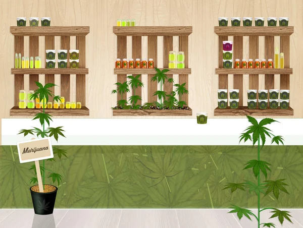 Schattig Illustratie Van Cannabis Winkel — Stockfoto