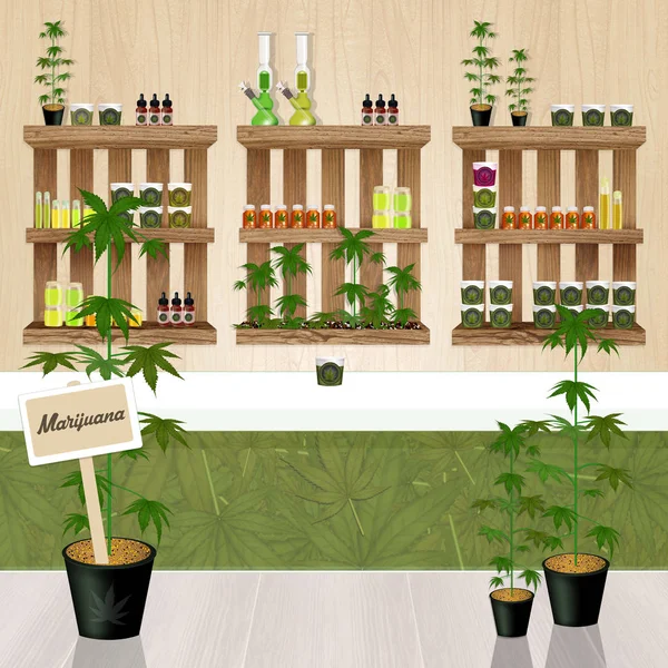 Illustration Cannabis Produkt Store — Stockfoto