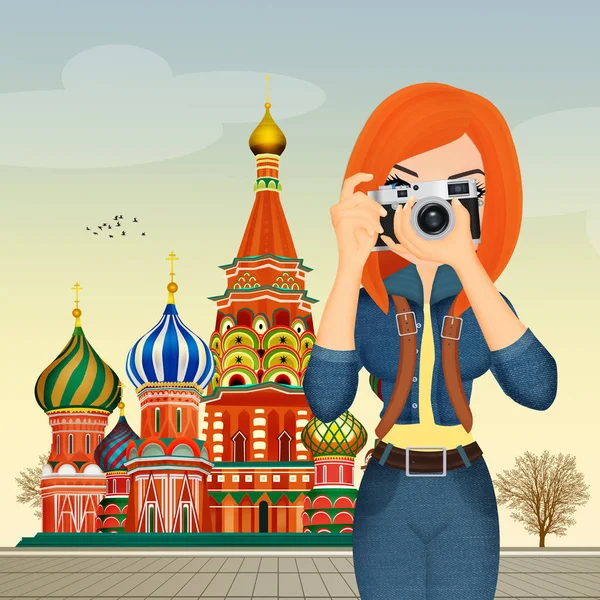 Ilustrace Dívka Turné Rusku — Stock fotografie
