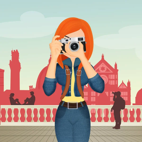 Ilustrace Turistické Dívky Florencii — Stock fotografie