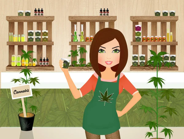 Ilustración Chica Tienda Cannabis — Foto de Stock