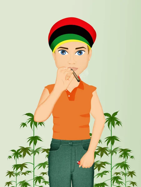 Illustratie Van Mens Groeit Marihuana — Stockfoto