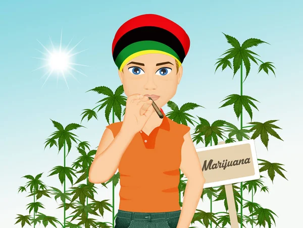 Illustration Man Grows Marijuana — Stock Photo, Image