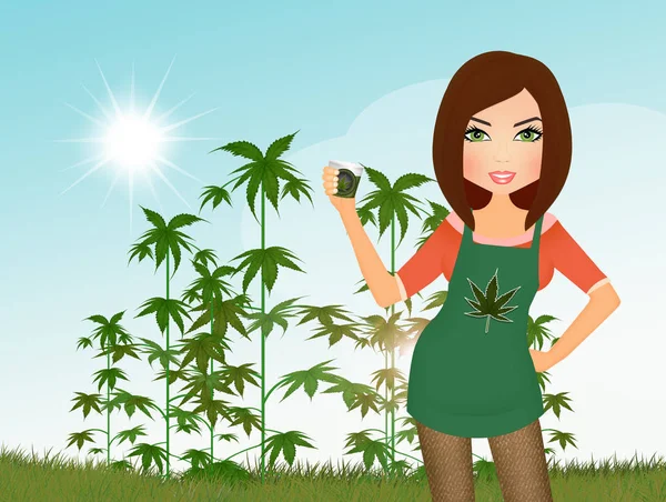Afbeelding Van Het Meisje Cannabis Plant — Stockfoto