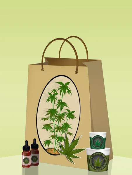 Illustrazione Borsa Con Prodotti Base Cannabis — Foto Stock