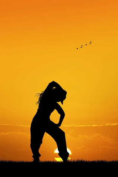 Girl Dancing Hip Hop Sunset — Stock Photo, Image