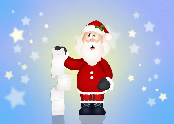 Ilustração Papai Noel Com Lista Desejos — Fotografia de Stock