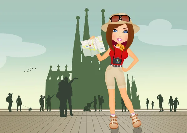 Illustrazione Ragazza Turista Barcellona — Foto Stock