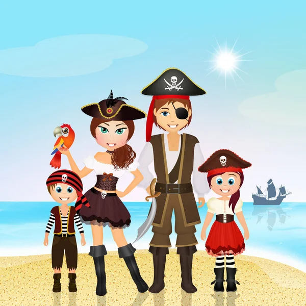 family of pirate on the island