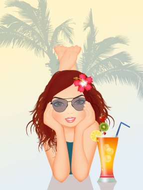 esmer kız içki kokteyl çizimi