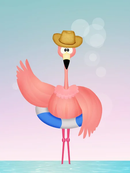 illustration of pink flamingo on vacation