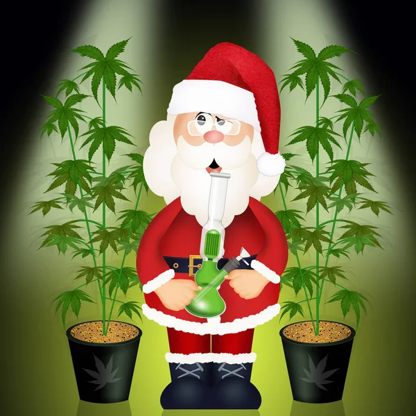 Illustration Santa Claus Växer Marijuana — Stockfoto