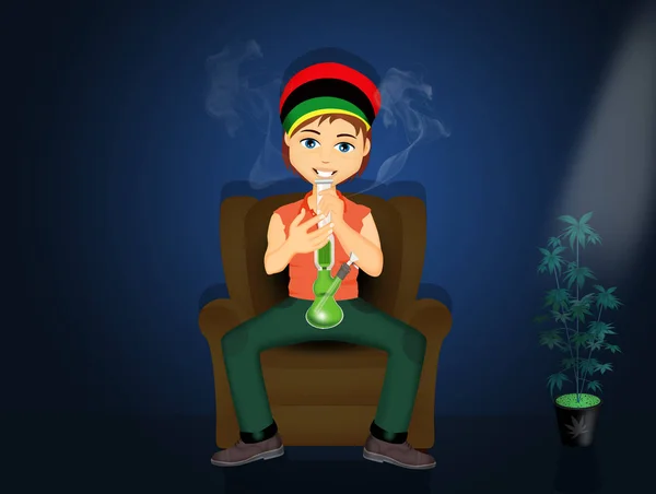 Illustrazione Dell Uomo Fumare Marijuana Seduto Sulla Poltrona — Foto Stock