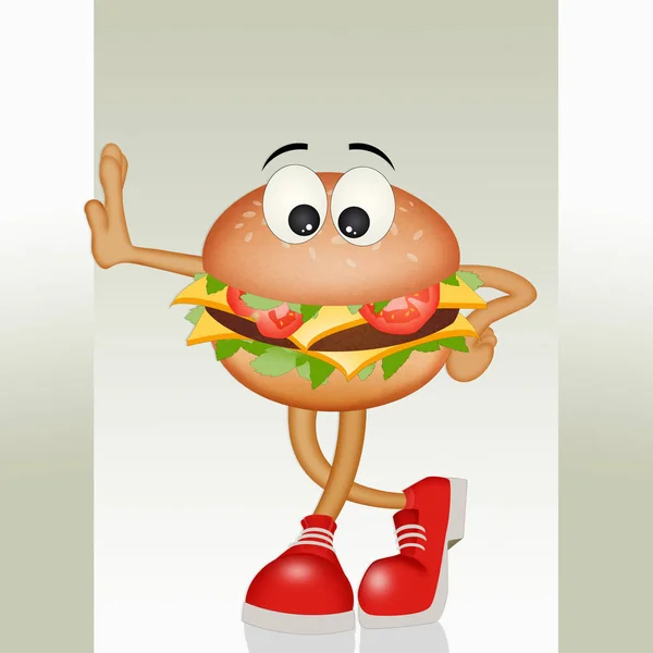 Illustratie Van Hamburger Met Grappige Gezicht — Stockfoto