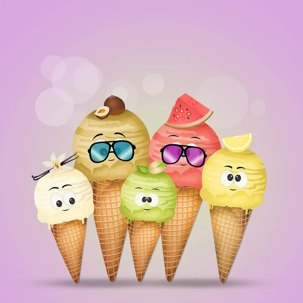 various flavors of ice cream in summer