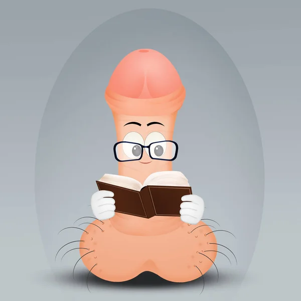 Illustration Penis Reads Book — Stockfoto