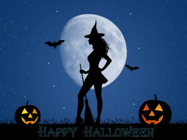 Halloween cadı ay ışığında